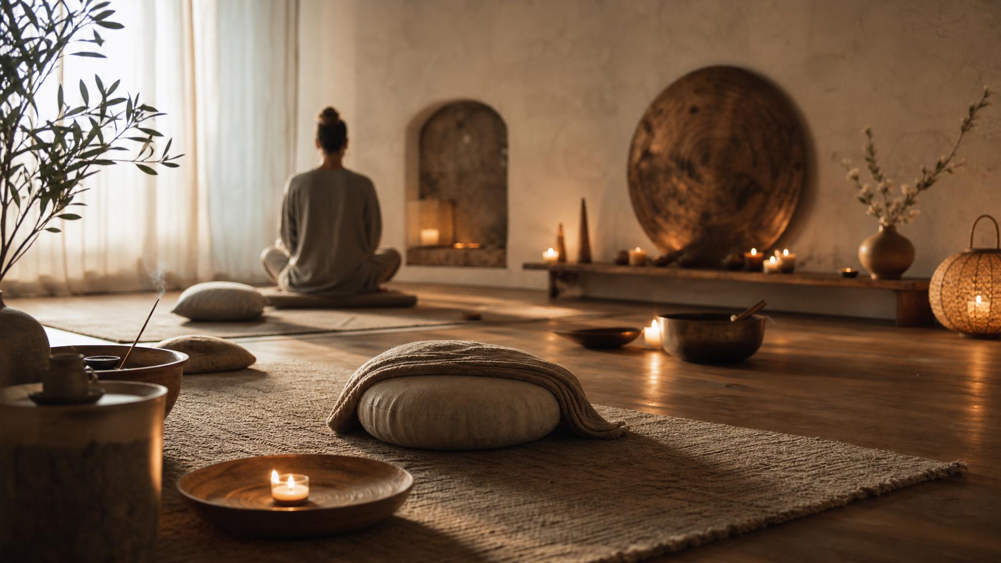 A warm meditation room for grounded spiritual practice