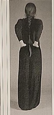 Photograph of a practitioner performing the Zayin posture from behind, showing hand position at the lower back.
